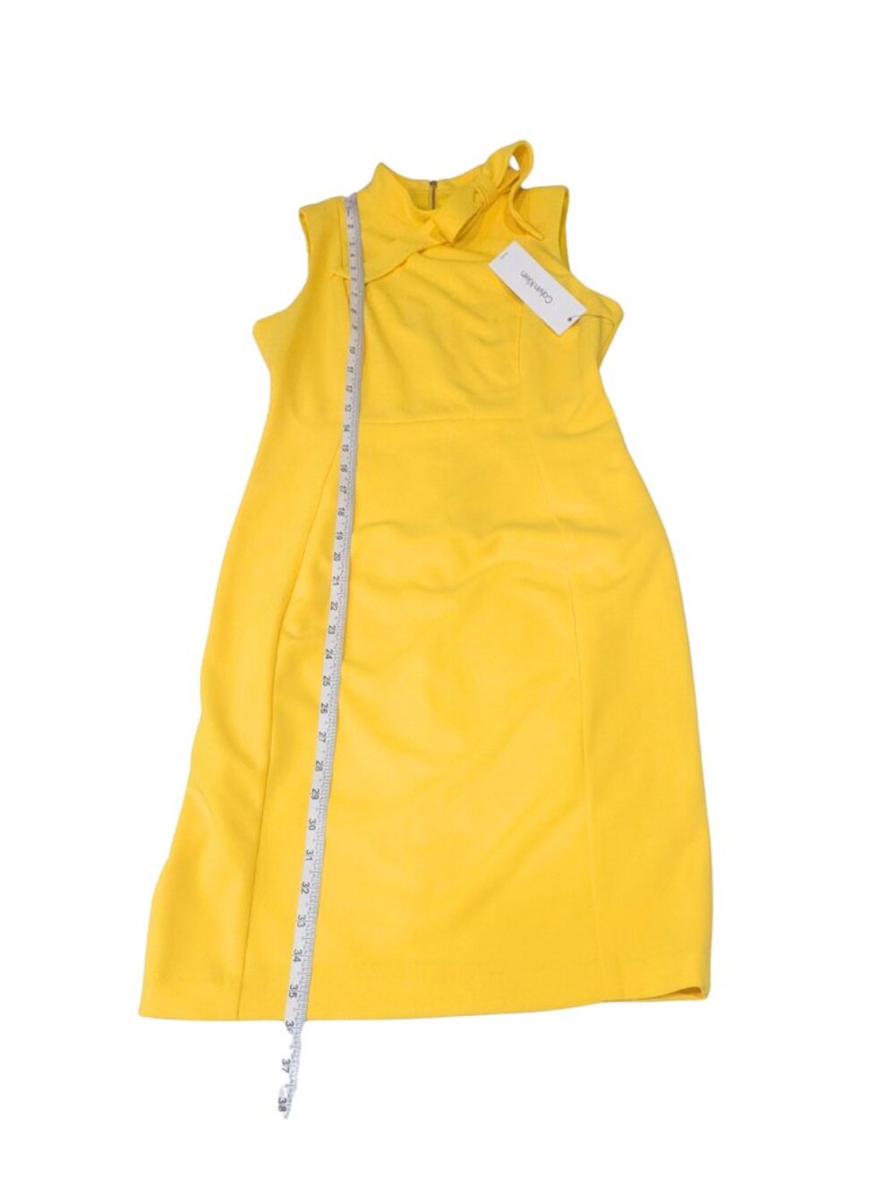 Calvin Klein Petite Yellow Bow Neck Sheath Dress 8P NWT - Picture 9 of 12